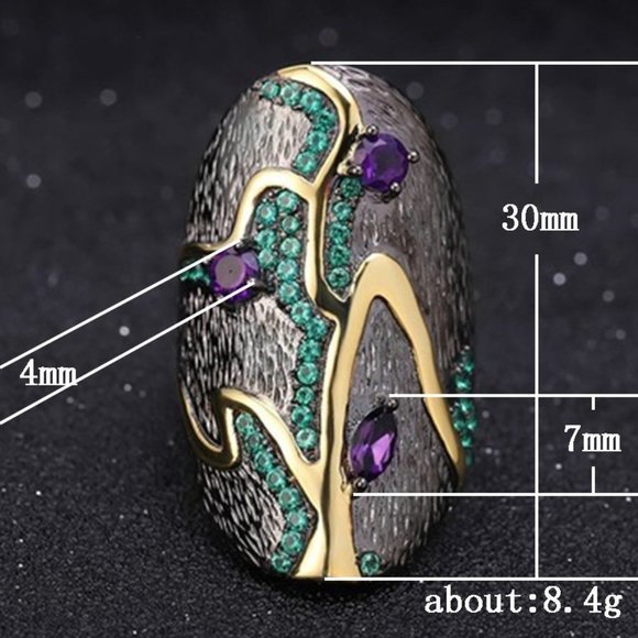 💞925 Silver Plated Purple Green Antique Wedding Rings, MLNN1284 - Picture 3 of 4